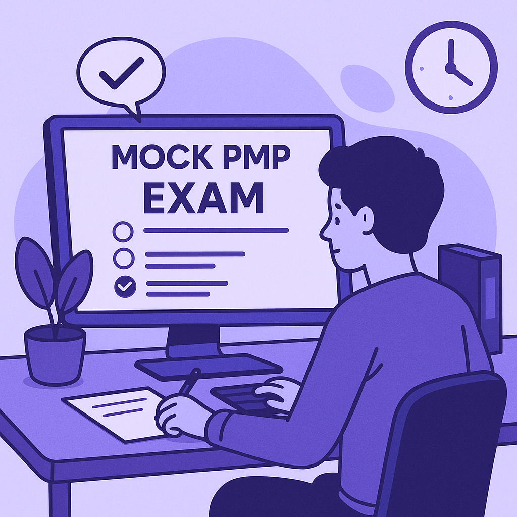 Illustration of a person taking a mock PMP exam